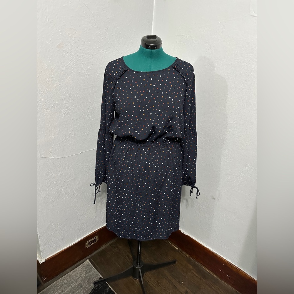 XL Betsy’s Boutique Shop Navy Polka Dot Long Sleeve Dress
